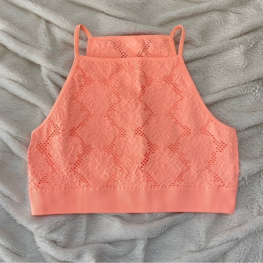 Aerie seamless crochet lace sports bra top orange Sz L
